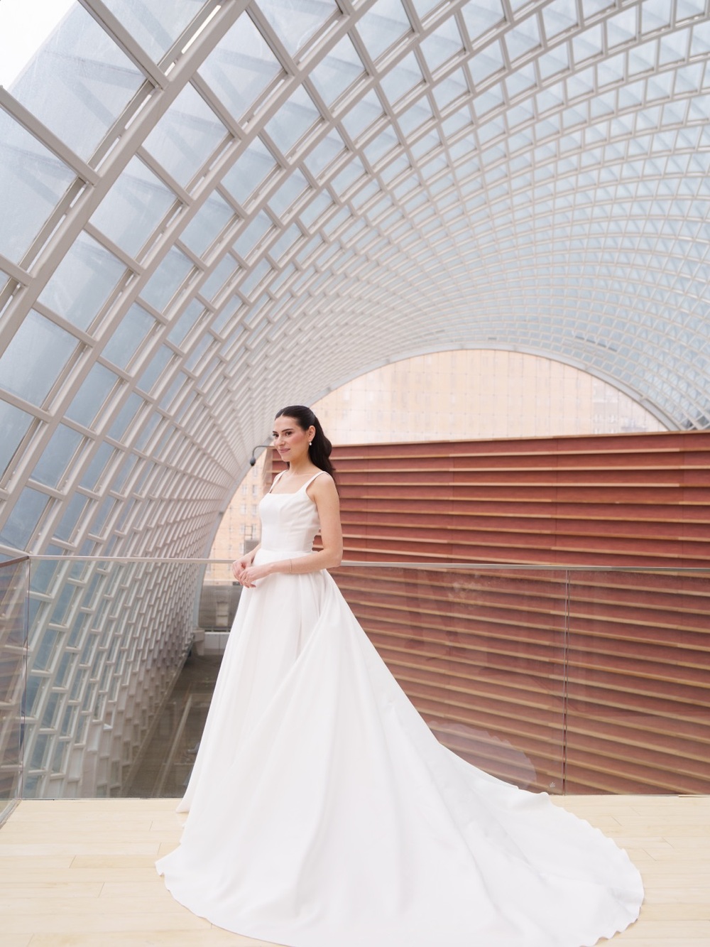 Pnina Tornai White Satin A-Line Wedding Gown with Train